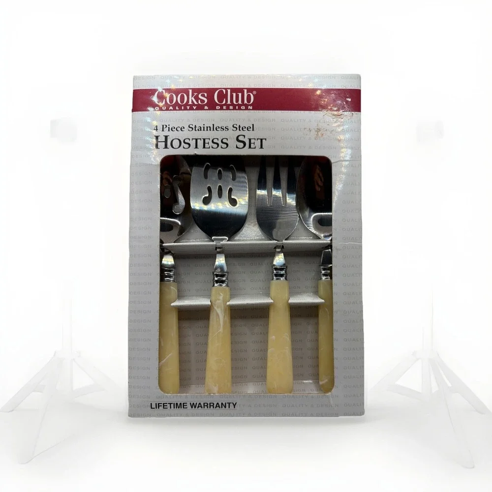 4 Piece Hostess Set Bone Handle Cooks Club Spoons Fork Pie Server
